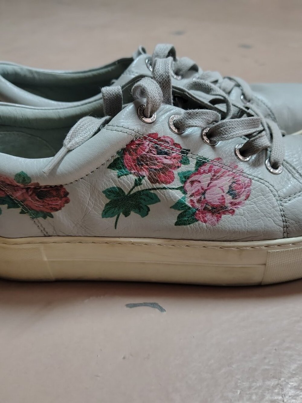 J/Slides gray leather platform lace-up sneakers